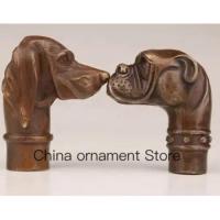 ราคา 2PC Vintage Old Bronze Statues Dog Cane Walking Stick Head Handle Accessorie (26463510966)