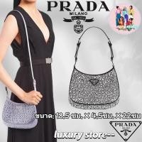 ราคา PRADA ปราด้า Prada Cleo กระเป๋าถือผ้าซาตินประดับคริสตัล/กระเป๋าผู้หญิง/กระเป๋าสะพายไหล่/ล่าสุด/กา (26277454495)