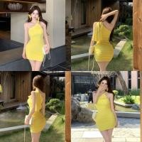 ราคา EEllaเดรสสั้น สีเหลือง รัดรูป แขนกุด เปิดไหล่ ผ้านิ่ม ชุดมินิเดรส สไตล์เกาหลี สวย แฟชั่น ทรงสวย#FY2881 (43263914994)