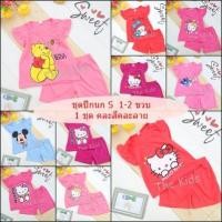 ราคา เซต 1 ชุดคละลาย ชุดเสื้อแขนปีกนก คู่กางเกงขาสั้น ไซส์ S คละสี คละลาย . (6896435758)