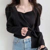 ราคา เสื้อครอป ผูกโบว์ตรงเอว #1291 สไตล์เรโทร ผ้าเรย่อน แขนยาว สอดโบว์ด้านข้าง สวย ใส่ทำงานสบายๆ (24802141753)