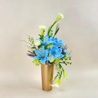 ราคา ดอกไม้ประดับตกแต่งบ้าน โทนสีฟ้า -ขาว ดอกไม้ประดิษฐ์จัดพร้อมแจกัน ดอกไม้เกรดพรีเมี่ยม (29801431830)