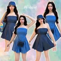 ราคา FF18913 จั้มสูทขาสั้นเกาะอกผ้ายีนส์ (26636808377)