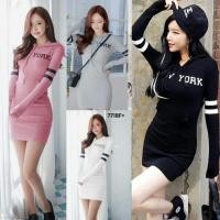 ราคา เดรสสั้น แขนยาว มีฮู้ด เนื้อยืดใส่สบาย ชุดแนวสปอร์ต เสื้อผ้าแฟชั่น 7718 (2844009382)