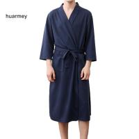 ราคา HUARMEY ผู้ชายเสื้อคลุมอาบน้ําสีทึบ V คอคาร์ดิแกนการดูดซึมน้ํา Oversize ชายชุดนอนสําหรับ Home (42514844765)