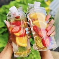 ราคา ขวดใส่เครื่องดื่ม ขวดพลาสติกใส่น้ำดื่ม ขวดน้ำทรงกล่องนม ขวดใส่เครื่องดื่ม 3ขนาด (26118926356)