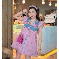 ราคา Valley Girls ไซส์ M เซต 2 ชิ้น เสื้อตัวยาว ปักดอกไม้ กางเกงขาสั้น สีชมพู (42058753824)