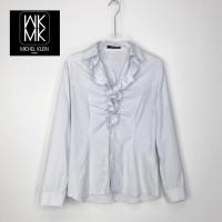 ราคา เสื้อแขนยาวคอระบาย แบรนด์ MICHEL KLEIN Paris ผ้าคอตตอน ลาย สีฟ้าอ่อนๆ-ขาว (13450064462)