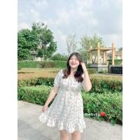 ราคา Floral’s dress ชุดเดรสลายดอกไม้ คอเหลี่ยม ผูกคล้องคอ สำหรับสาวอวบ คนอ้วน (24501402984)