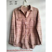 ราคา เสื้อเชิ้ตลายสก๊อตชมพู แขนยาว แนววินเทจ เสื้อผ้ามือสอง (23781989680)