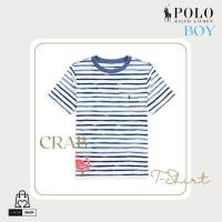 ราคา [New_ของแท้%_พร้อมส่ง]_Polo Ralph Lauren -BOY- เสื้อยืดคอกลม ลายขวางฟ้าขาว สกรีนปูสีแดงด้านข้าง Boy Size (27462272128)