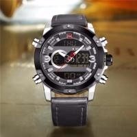 ราคา naviforce watch แท้ นาฬิกาข้อมือผู้ชาย สายหนังสีดำ ตัวเรือนขอบเงิน รุ่น NF9097-BLASIL (293599837)