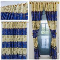 ราคา ผ้าม่านหน้าต่างสีทอง ผ้าม่านประตู ผ้าม่านรมควัน พร้อมม่าน โมติฟสีฟ้า (24550797933)