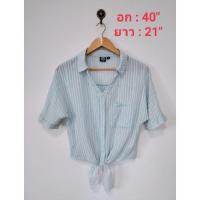 ราคา เสื้อเชิ้ตแขนสั้น ยี่ห้อ VERO MODA ลายทางสีขาวฟ้า มีโบว์ผูกช่วงเอว (16968514225)