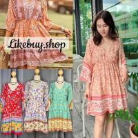 ราคา มินิเดรสผูกหลังเดรสสั้นพิมพ์ลายสไตล์โบฮีเมี่ยน (23457178788)
