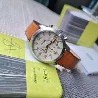 ราคา Fossil Pilot 54 Beige Dial Chronograph Leather Strap Men's Watch (25089839526)