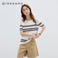 ราคา GIORDANO WOMEN Crewneck short sleeve stripe sweater 18355911 (43900826226)