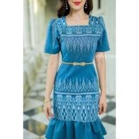ราคา ชุดเดรสผ้าไทย ผ้าฝ้าย ผ้าไทย ชุดทำงาน ชุดสวยราคาถูก (23804324226)