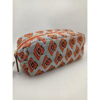 ราคา กระเป๋าเครื่องสำอางเอสเต้ผ้าลายไทยข้าวหลามตัดผ้าสีเทาส้มอิฐ สัมผัสหนานุ่ม (26732991959)