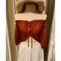 ราคา เสื้อปาดไหล่ ถัดไหมพรม สีส้มอิฐ ผูกด้านหน้า น่ารักๆ พร้อมส่ง‼️ (28078090753)