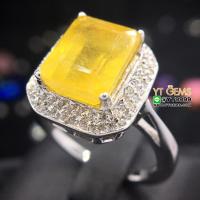 ราคา แหวนบุษราคัม แหวนล้อมเพชร แหวนเงินแท้ 92.5% ชุบทองคำขาว ประดับ พลอยบุษราคัมแท้ ตกแต่ง เพชรSwiss YTG (27964345219)
