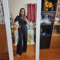 ราคา งานใหม่มือ1ป้าย Koyaจั๊มสูทสีดำลายทางขายาว ผ้าไหมอิตาลีแขนสั้น คอเหลี่ยม แต่งกระดุมกางเกงมีกระเป๋า (29812687067)