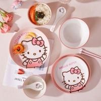 ราคา HelloKitty Hello Kitty จานตะเกียบช้อนชุดครัวเรือนมูลค่าสูงน่ารักเซรามิคผสมตารางเด็ก (41010951341)