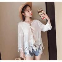 ราคา เสื้อแขนยาว ผ้าลูกไม้ฉลุ เสื้อสีขาวแขนยาว (25963308602)