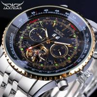ราคา Jaragar Flying Series Golden Bezel Scale Dial Design สแตนเลส Mens นาฬิกาแบรนด์หรูนาฬิกากลไกอัตโนมัติ (26407758389)