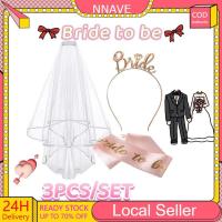 ราคา 3 ชิ้นเจ้าสาวที่จะเป็นชุดเจ้าสาวชุดตกแต่งผ้าคลุมหน้าเจ้าสาว Sash Tiara ที่คาดผมแบนเนอร์ Bachelorette (40906978315)