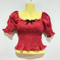 ราคา เสื้อเปิดไหล่โบว์ดำสีแดง(มือสอง) (27153253250)