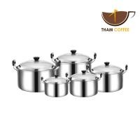 ราคา หม้อสแตนเลส 5ใบ ชุดหม้อ 5pcs pot หม้อสแตนเลสพร้อมฝาปิด หม้อสองหู หม้อต้ม พร้อมหูจับ หม้อแขก หลายขนาด หม้อชุด THS (14900829815)