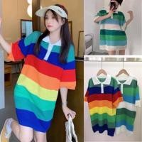 ราคา มินิเดรส เดรสคอปก เสื้อคอปก เสื้อโปโลสีรุ้ง (16780825126)