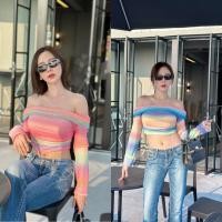 ราคา เสื้อปาดไหล่สีเรนโบว์รับซัมเมอร์ (23141386228)