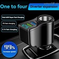 ราคา WMES1 Dual USB Car Charger, Fast Charger 66W Auto Phone Charger, สะดวก 4 in 1 USB & Type-C Digital Display Car Charger Adapter โทรศัพท์มือถือ (43325382623)
