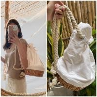 ราคา New (พร้อมส่ง) กระเป๋าสานผ้า ฐานสานด้วยหวาย (3160033904)