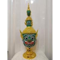 ราคา หัวโขน ทศกัณฐ์ ขนาดสวมหัว (กระดาษ) งานสวยแข็งแรง ปิดทองเค ประดับเพชร งานช่างฝีมือดี ฟรีฐานไม้อัดสีแดง ของแต่งบ้าน มี 2สี (15596826020)