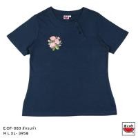 ราคา แตงโม (SUIKA) - เสื้อยืดคอกลมกระดุมเฉียง ปักลายดอกไม้ (E.OF-083) (25526468603)