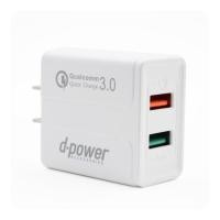 ราคา d-power Adapter หัวชาร์จ usb 2 ช่อง เต็มเร็ว (QC3.0 usb charger) 2 Port (5V 3A) DP รุ่น QA-05 White สีขาว (1632800825)