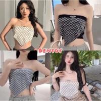 ราคา Bentoy(6098)เสื้อเกาะอกไหมพรม ดีเทลลายอังกฤษ ทรงสามเหลี่ยม ดูแพง (18940342798)