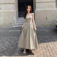 ราคา พร้อมส่ง✨เดรสแฟชั่นเกาหลี สีกากี คอเหลี่ยม แขนสั้น เอวสูง ทรงใหม่ เอวบาง เย็บกระโปรงยาว มี 2 สี (20780349324)