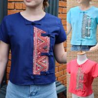 ราคา เสื้อพื้นเมือง แบบป้ายแต่งลายทอ ผ้าฝ้ายเยื่อไผ่ (26306466633)