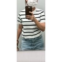 ราคา เสื้อไหมพรม สีขาวคาดดำ มือสอง (24480466019)