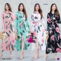 ราคา เดรสยาว คอปกเชิ้ต แขนยาว ลายดอก เดรสเชิ้ต ติดกระดุมผ่าหน้า เสื้อผ้าแฟชั่น ชุดเที่ยว ชุดไปคาเฟ่ 15301 (8748338873)