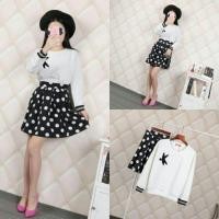 ราคา ชุดเซท เสื้อแขนยาว+กระโปรง สีขาว-ดำ (86876664)