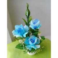 ราคา แจกันสีขาวดอกกุหลาบผ้าใยบัวสีฟ้าสูง12นิ้ว (13274753004)