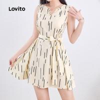 ราคา Lovito ชุดเดรสสำหรับใส่ไปทำงานสไตล์เรียบหรูผูกด้านหน้าชายระบาย เดรสสีน้ำเงินกรมท่าสำหรับฤดูใบไม้ผลิ/ฤดูร้อนสำหรับผู้หญิง L138ED347 (28938461173)