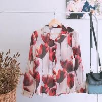 ราคา เสื้อเชิตชีฟองแขนยาว ลายดอกทิวลิปสีแดง (7416794176)