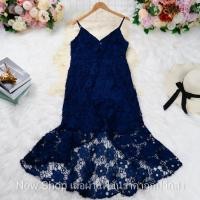 ราคา ชุดเดรสสายเดี่ยว สีกรมท่า ผ้าลูกไม้ ความยาวชุด=47 (25220328722)