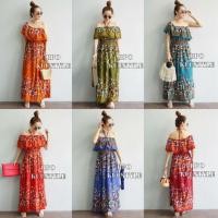 ราคา 28 แมกซี่เดรส เดรสยาว เกาะอก ปาดไหล่ ระบายรอบ ลายดอก มีสายผูกคอ เดินชายหาด ทะเล เดรสสาวอวบ สาวอ้วน (3549472780)